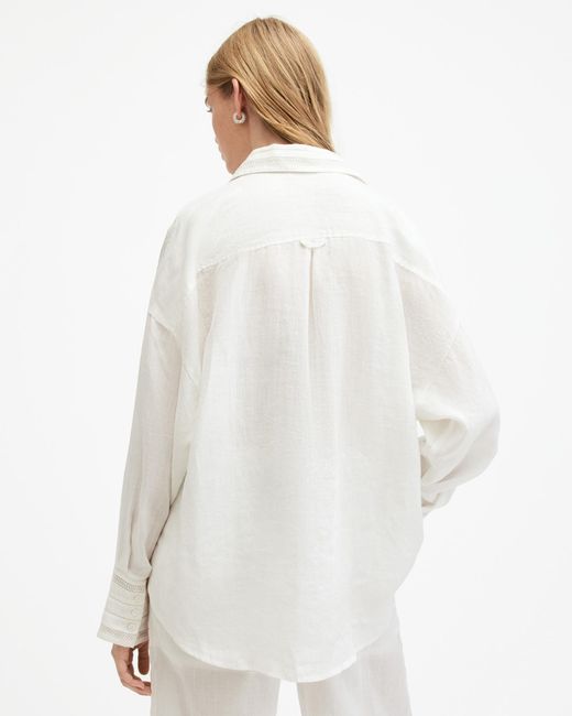 AllSaints White Jade Relaxed Fit Linen Shirt,