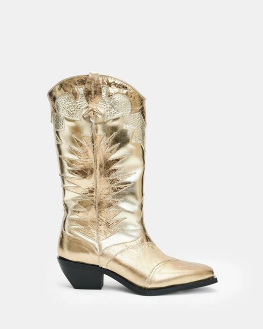 AllSaints White Dixie Metallic Leather Cowboy Boots