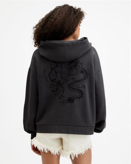 AllSaints Black Auru Rihan Dragon Embroidered Hoodie
