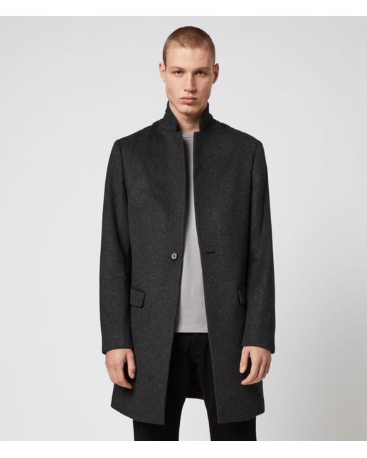 AllSaints Black Men's Wool Slim Fit Pure Classic Fully Lined Bodell Single Button Coat for men