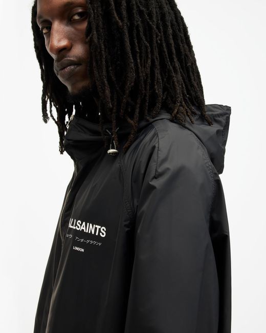 AllSaints Black Underground Logo Oversized Hood Jacket for men