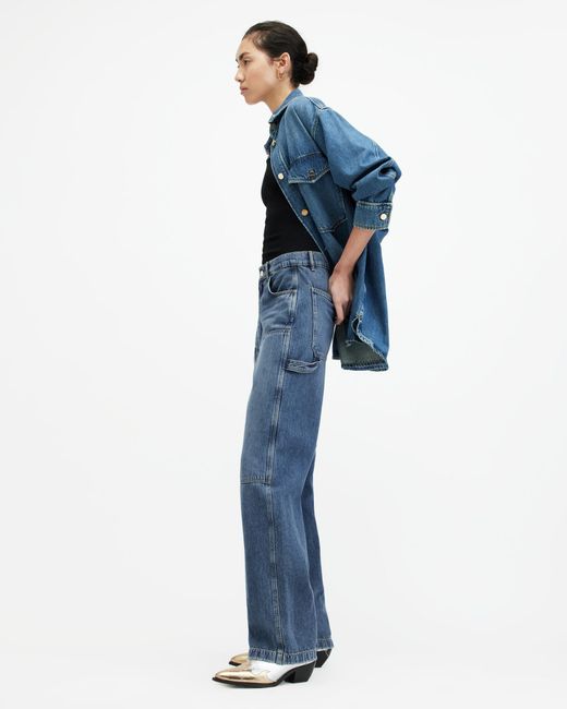 AllSaints Blue Mia Carpenter Wide Leg Denim Jeans
