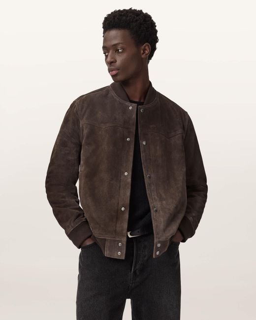 AllSaints Brown Stafford Leather Bomber Jacket for men