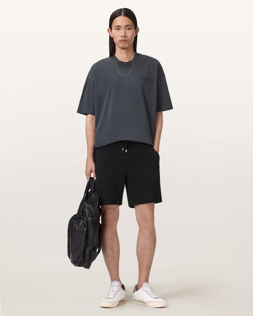 AllSaints Blue Asher Straight Fit Ramskull Sweat Shorts for men