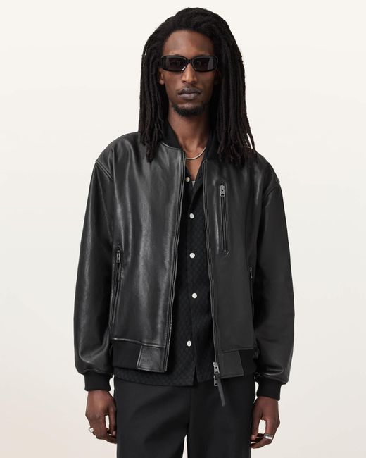 AllSaints Black Kino Oversized Leather Bomber for men