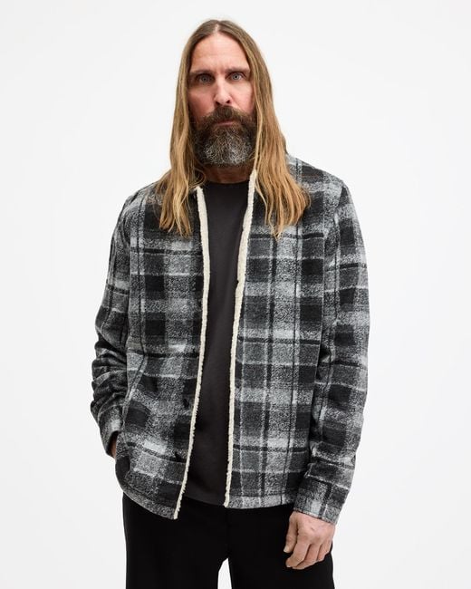 AllSaints Gray Altamount Checked Relaxed Fit Jacket for men