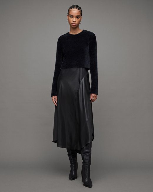 AllSaints Black Megan 2-in-1 Metallic Foil Maxi Dress