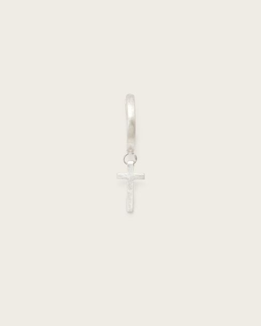 AllSaints Natural Gabe Cross Slim Huggie Earrings for men