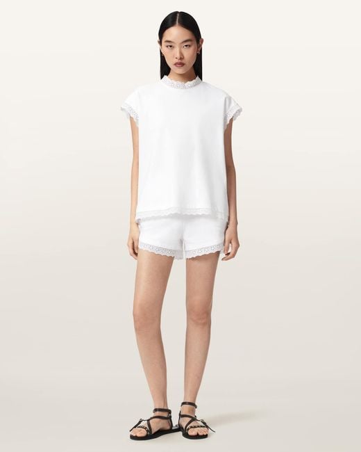 AllSaints White Lele Straight Fit Lace Trim Shorts