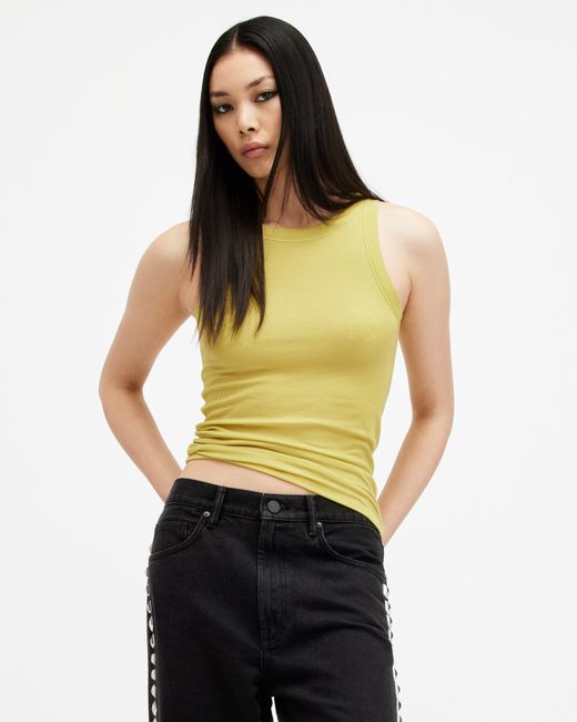 AllSaints Yellow Rina Crew Neck Sleeveless Tank Top,, Electric