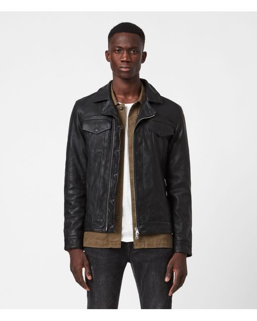 AllSaints Black Men's Brandt Leather Jacket for men