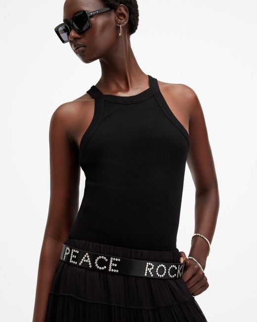 AllSaints Black Peace Rocks Studded Leather Belt,, /Antq Nickel