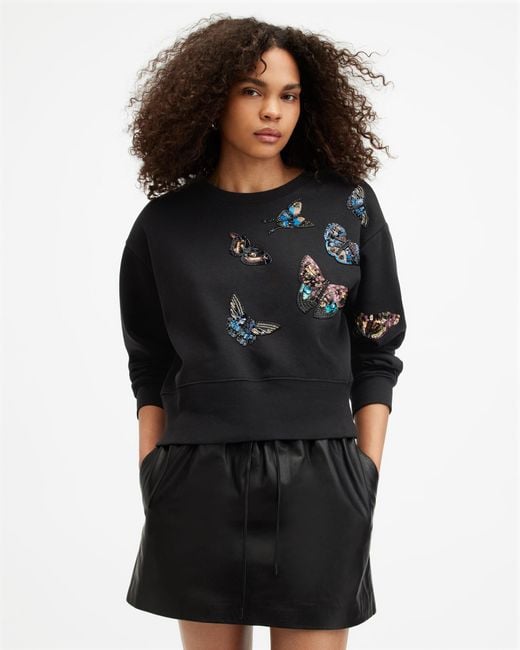 AllSaints Black Pippa Diana Embellished Sweatshirt,