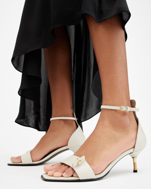 AllSaints White Gloria Screw Heeled Leather Sandals,