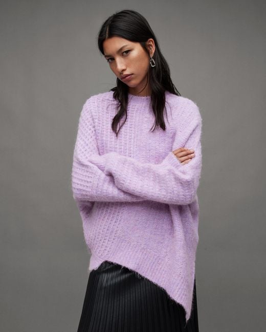 AllSaints Purple Selena Asymmetric Wool Blend Sweater
