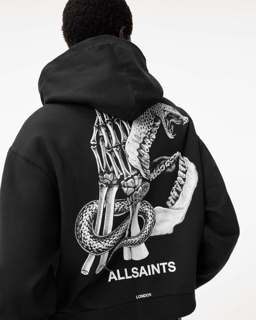 AllSaints Black Pippa Asp Logo Relaxed Fit Hoodie,, Washed
