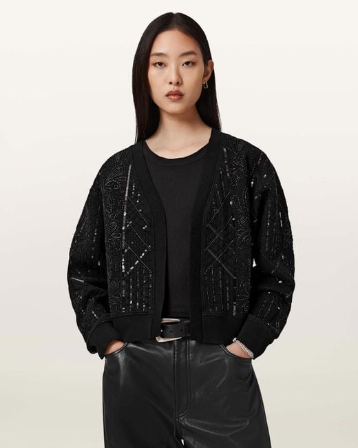 AllSaints Black Ava Clara Sequin Jacket