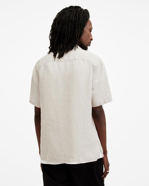 AllSaints White Audley Hemp Relaxed Fit Ramskull Shirt for men