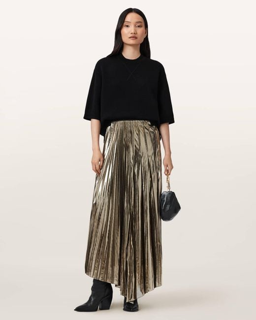 AllSaints Black Jax Pleated Midi Skirt