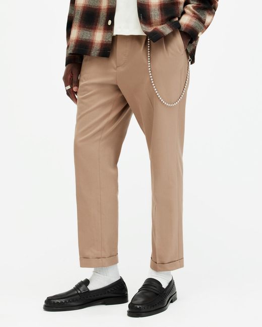 AllSaints Natural Tallis Slim Fit Cropped Trousers for men