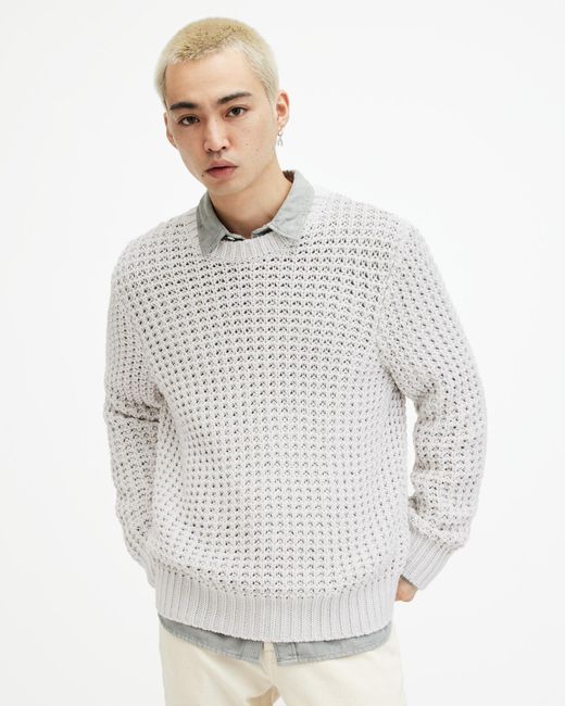 AllSaints White Illund Waffle Stitch Crew Neck Sweater for men