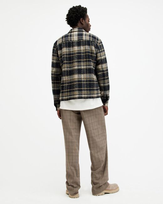 AllSaints Gray Hobart Checked Straight Fit Pants for men