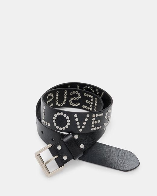 AllSaints Black Jesus Loves Studded Belt,, /Antq Nickel