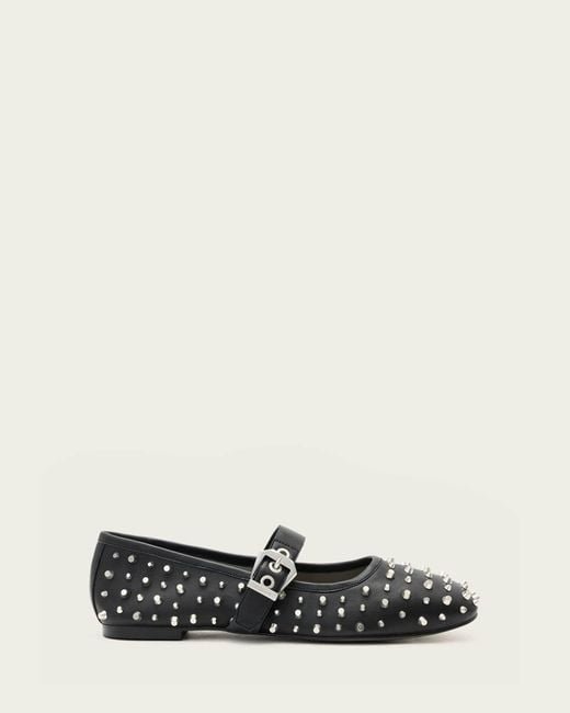 AllSaints White Holly Leather Stud Ballet Flats
