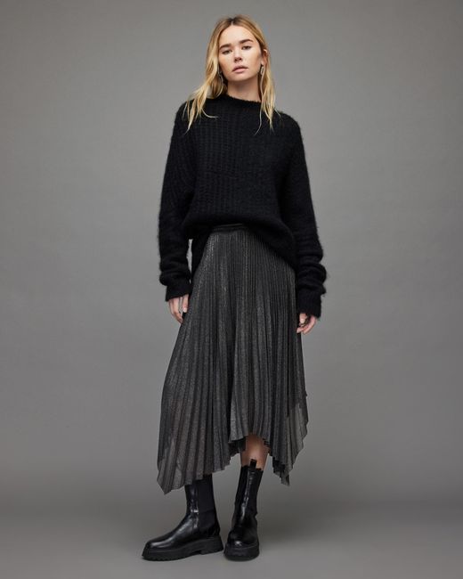 AllSaints Black Lerin Metallic Skirt