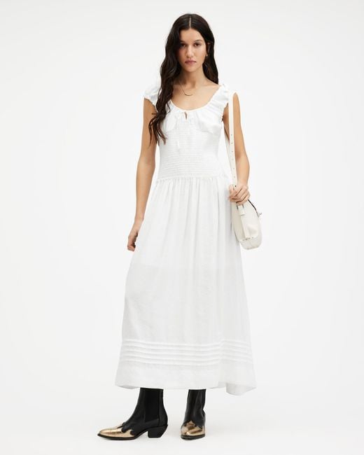 AllSaints White Eliza Scoop Neck Slim Fit Maxi Dress,