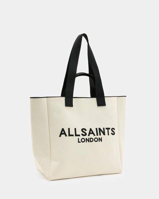 AllSaints Natural Izzy Logo Print Knitted Tote Bag,