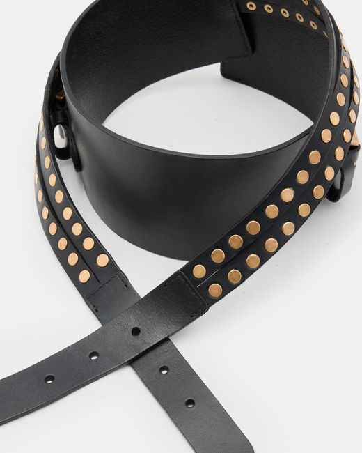 AllSaints Black Leonie Wide Studded Leather Belt,