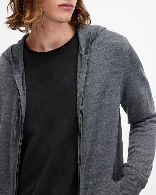 AllSaints Gray Mode Merino Zip Up Ramskull Hoodie,, Smith for men