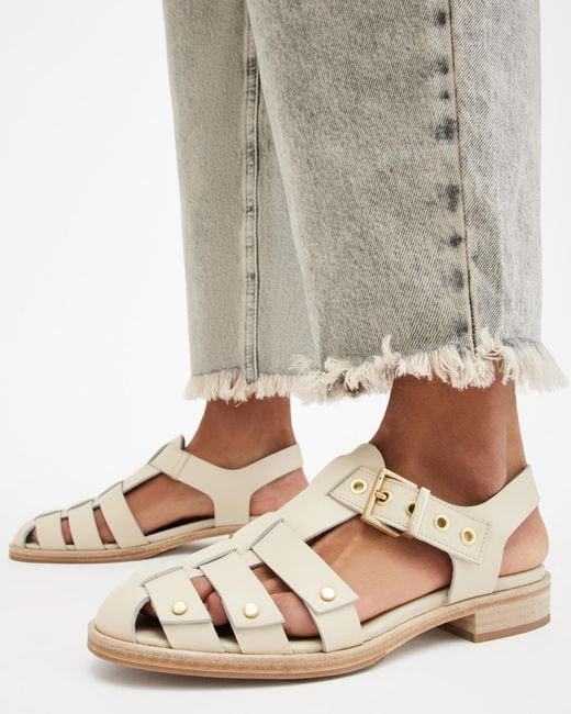 AllSaints Natural Nelly Studded Leather Sandals,