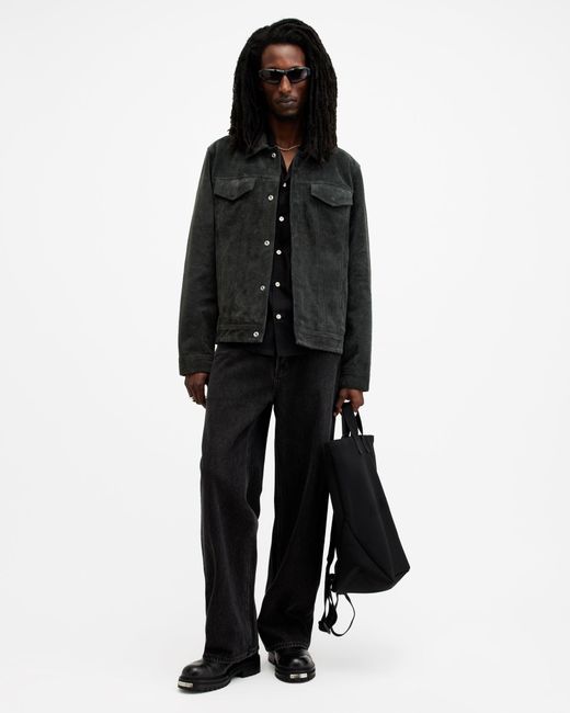 AllSaints Black Hopper Suede Trucker Jacket,, Washed for men