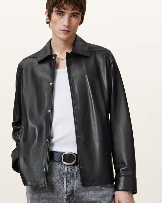 AllSaints Black Arlington Minimalist Leather Jacket for men