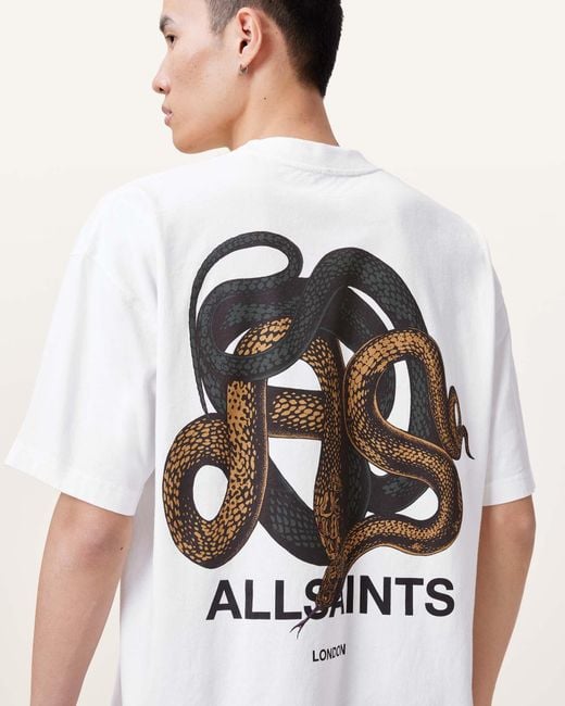 AllSaints Gray Reticulate Oversized Graphic Snake Print T-Shirt for men