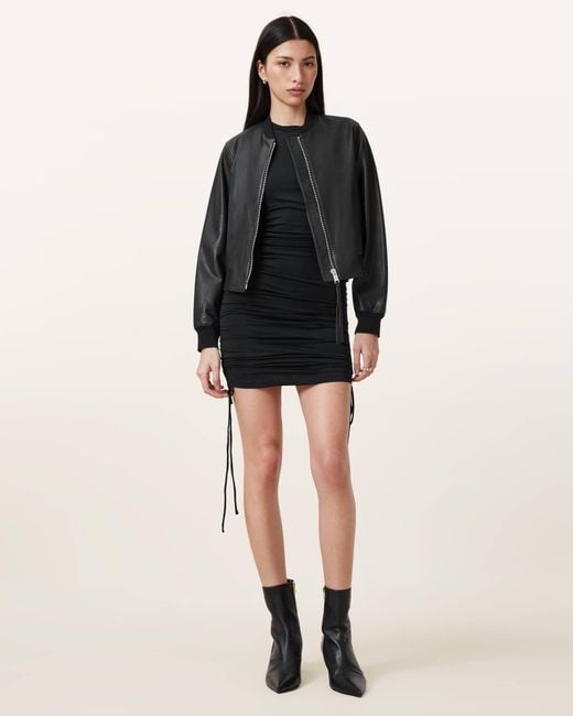 AllSaints Black Orten Leather Bomber Jacket