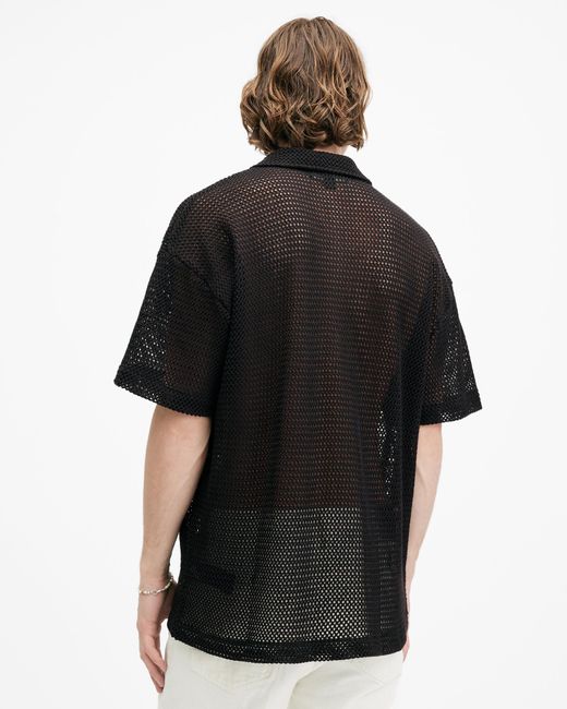 AllSaints Black Munroe Open Stitch Mesh Shirt for men