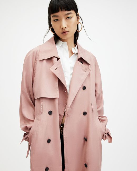 AllSaints Pink Kikki Oversized Trench Coat,