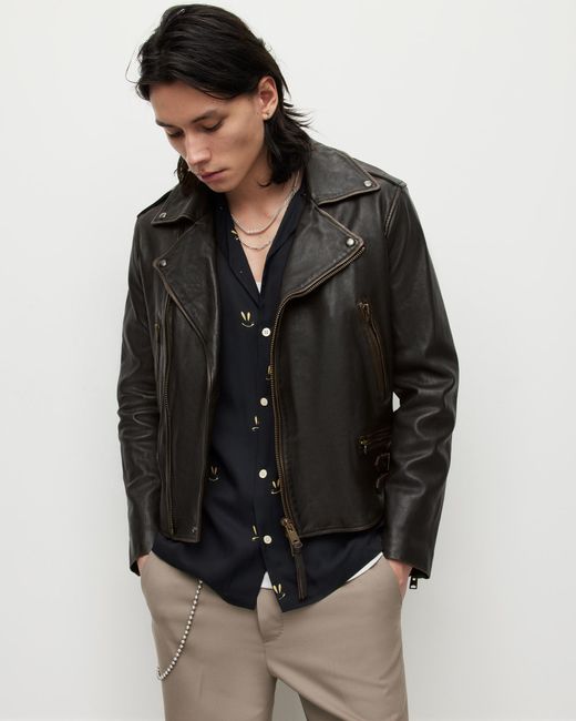 AllSaints Luca Leather Biker Jacket in Black for Men | Lyst UK