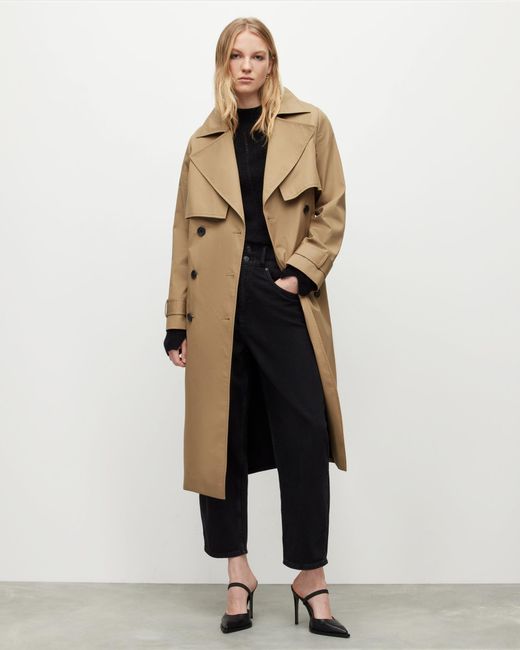 AllSaints Brown Mixie Contrast Trench Coat