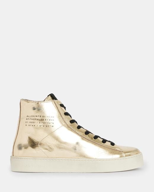 AllSaints Tana Metallic High Top Leather Trainers in Natural | Lyst