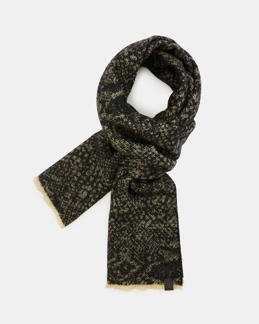 AllSaints Black Snake Block Graphic Oblong Wool Scarf for men