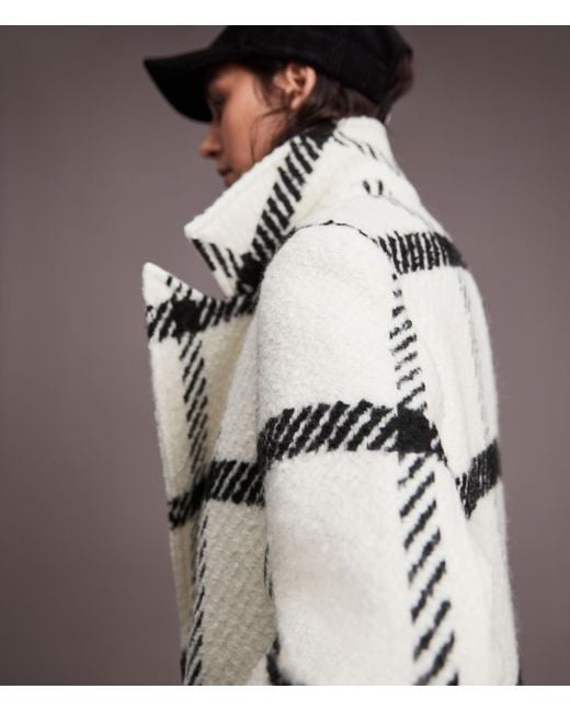 AllSaints Women's Wool Checked Mabel Check Coat White And Black
