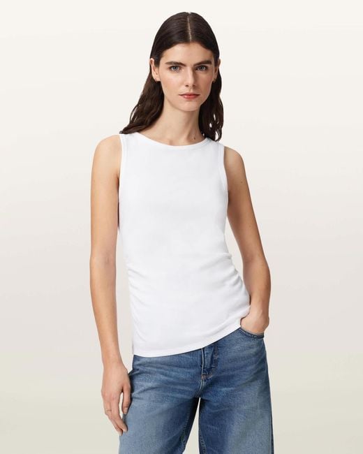 AllSaints White Katarina Boat Neck Slim Fit Tank Top