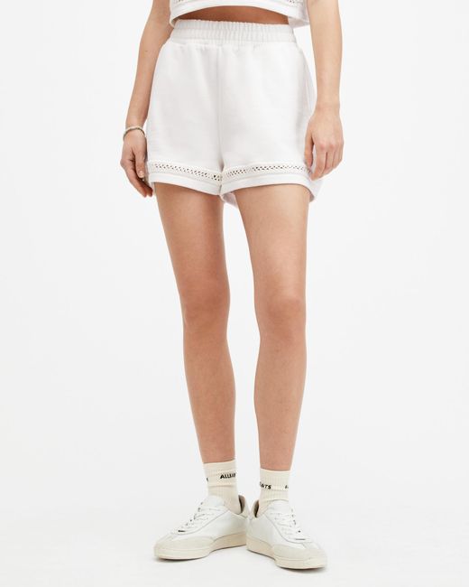 AllSaints White Ewelina Crochet Trim Shorts,