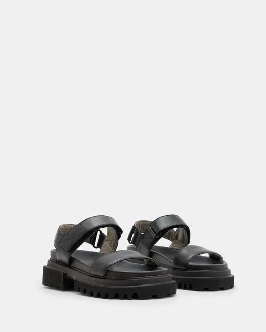 AllSaints Black Rory Chunky Leather Velcro Sandals,
