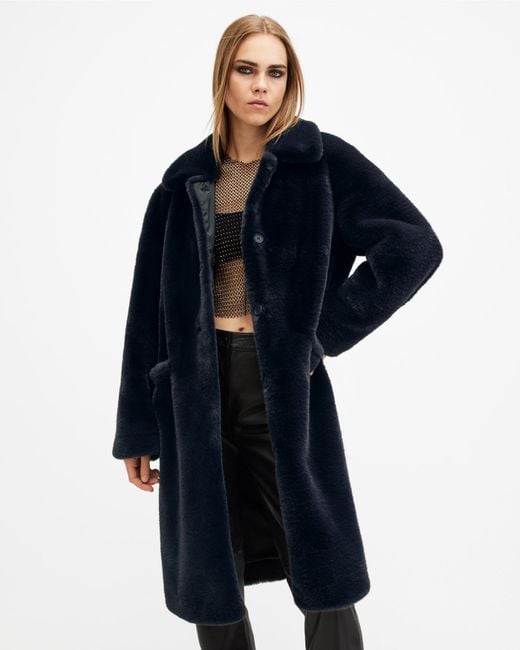 AllSaints Blue Sora Recycled Faux Fur Relaxed Fit Coat