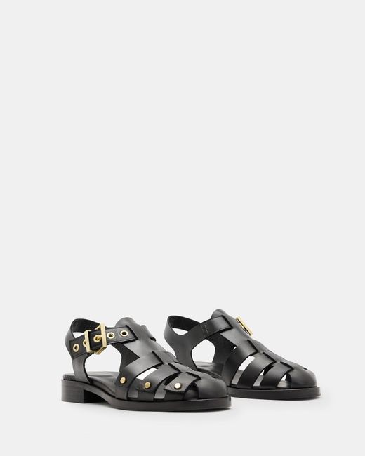 AllSaints Black Nelly Studded Leather Sandals,